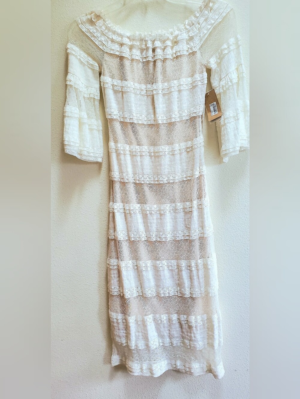 RACHEL Rachel Roy White Off-Shoulder Sheer-Stripe Midi Dress